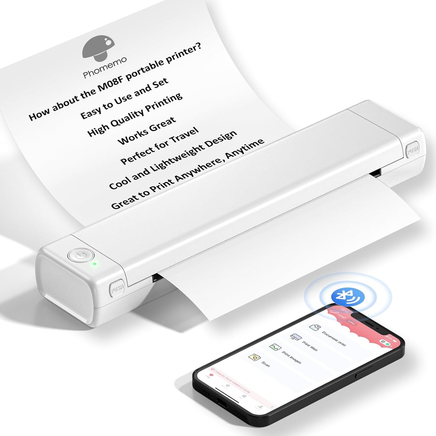 Portable Printer Wireless for Travel, M08F Thermal Printer for Home Use Bluetooth Inkless Printer Support 8.5" X 11" Thermal Paper, Compact Printer Compatible with Android Ios Phone & Laptop
