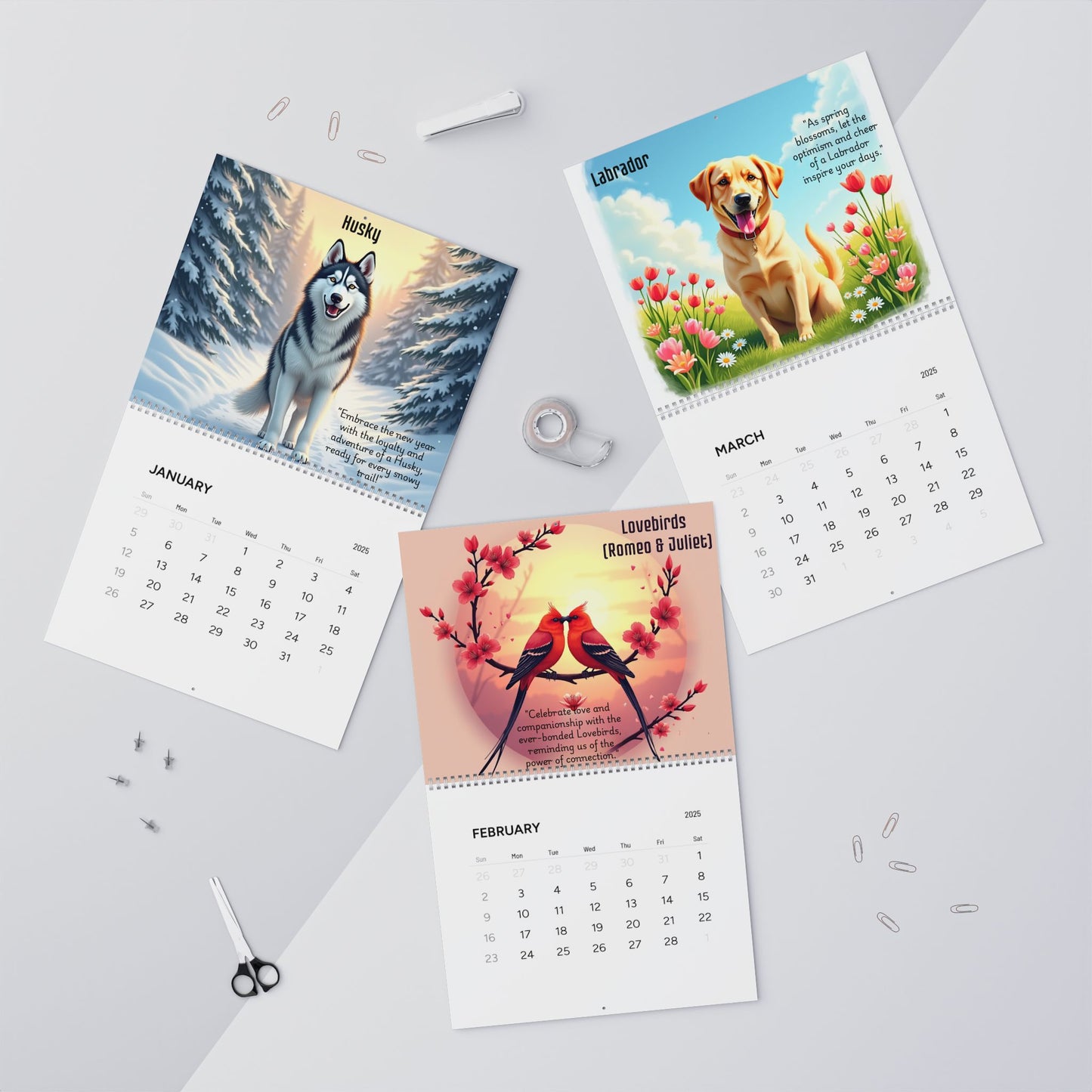 Animals Monthly Theme Wall Calendar 2025 | Gifts Giving Season