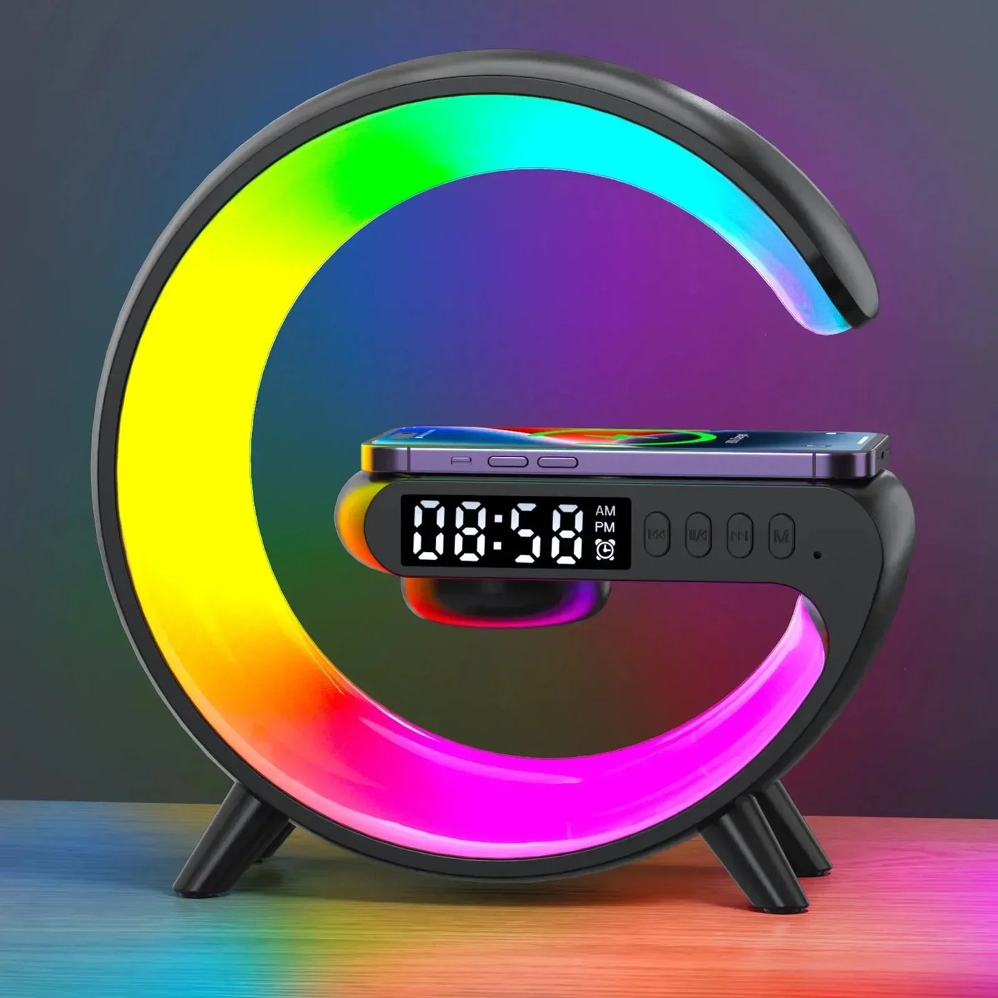 GlowCharge™ 4-in-1 Wireless Charger, RGB Night Light, & Bluetooth Speaker