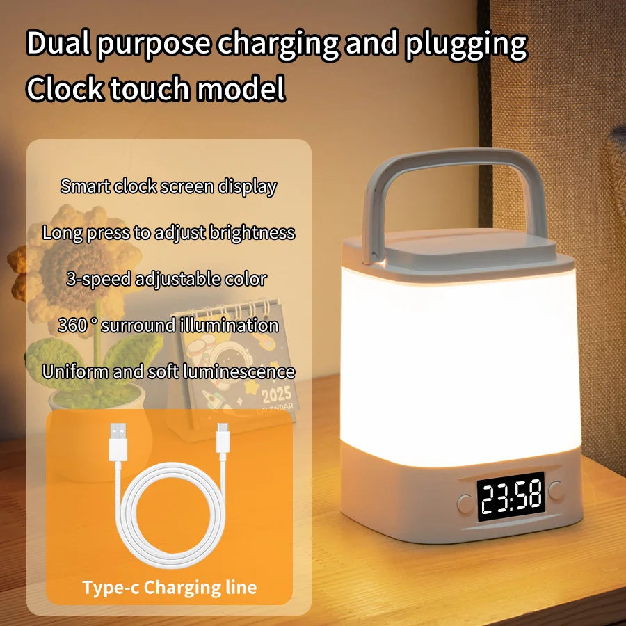 Portable Led Night Light with Clock Time Display Rechargeable Remote Control for Bedroom Bedside Table Lamp Baby Nursery Reading