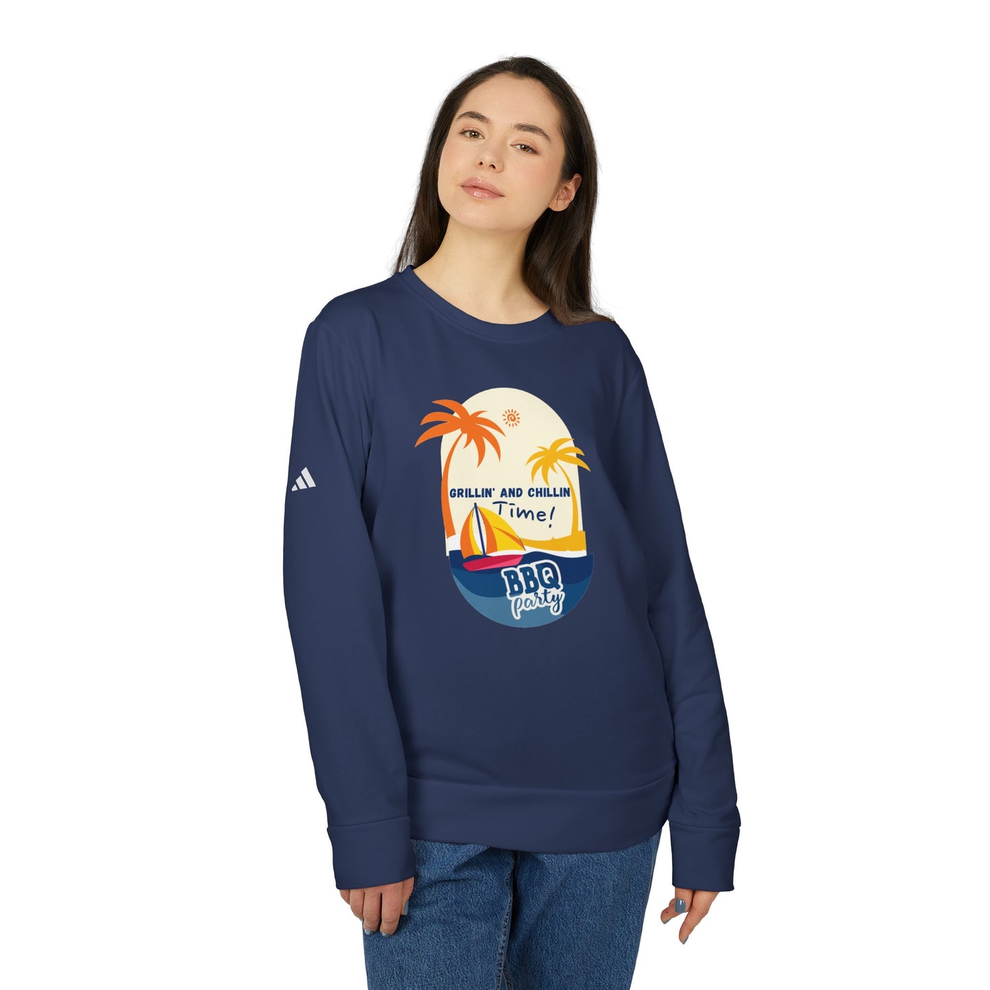 Grillin & Chillin time - adidas® Unisex Fleece Crewneck Sweatshirt | 4th of July | Patriotic adidas® Unisex Fleece Crewneck Sweatshirt | Summer Crewneck Sweatshirt | Comfort & Designer Unisex Fleece Crewneck Sweatshirt | Gift idea for Independence Day.