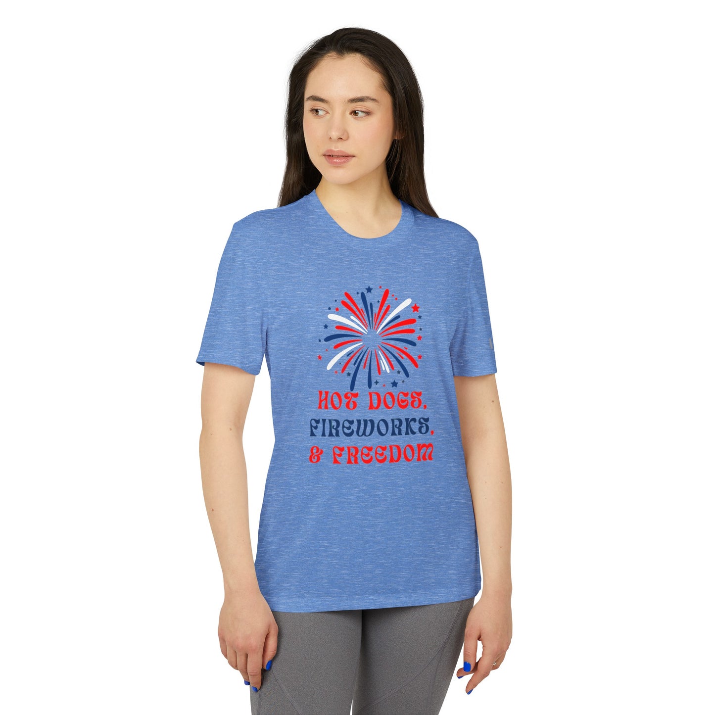 Hot Dogs, Fireworks & Freedom - adidas® Unisex Sport T-shirt | 4th of July | Patriotic adidas® Unisex Sport T-shirt | American Proud Sport T- shirt | Comfort & Designer Sport T-shirt | Gift idea for Independence Day.