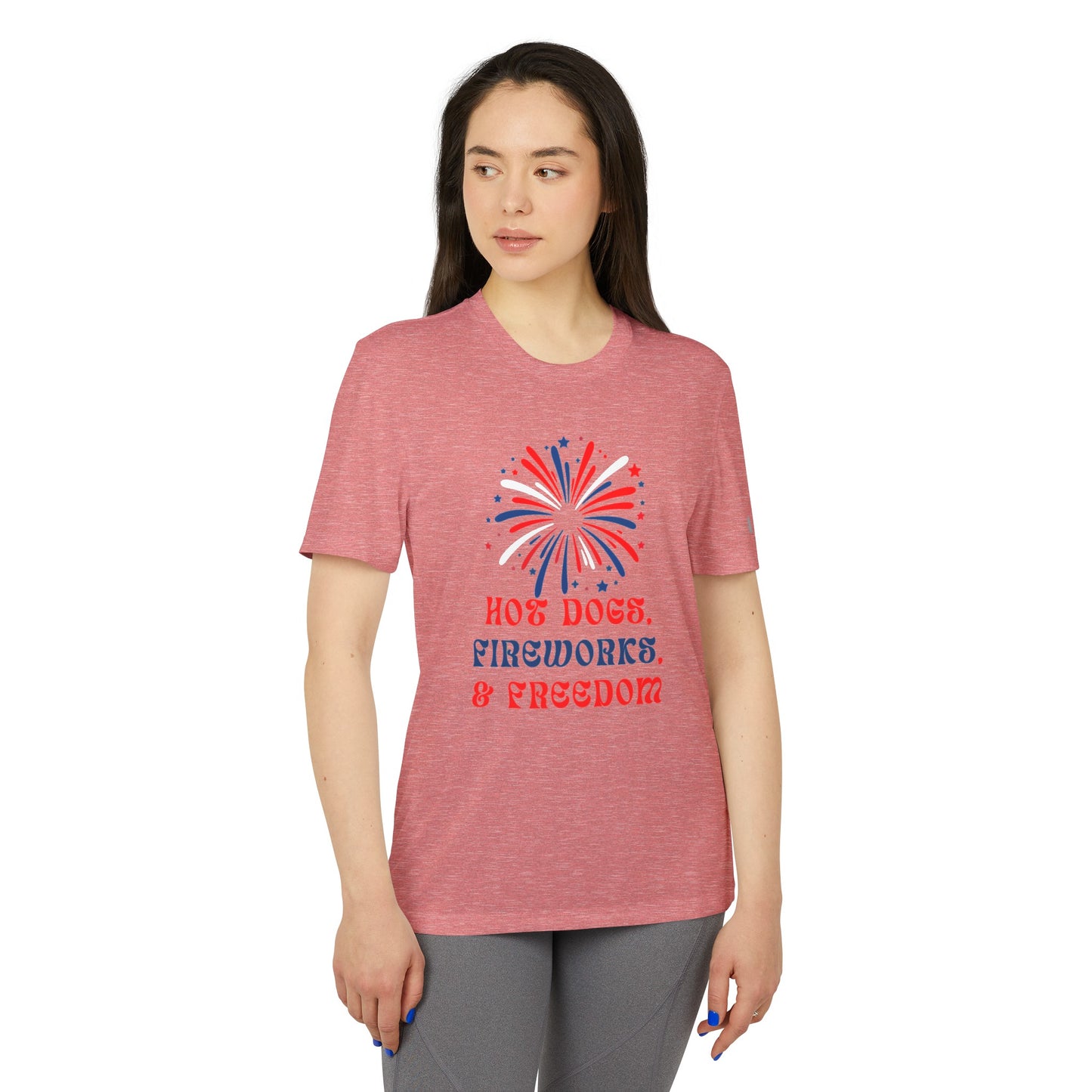 Hot Dogs, Fireworks & Freedom - adidas® Unisex Sport T-shirt | 4th of July | Patriotic adidas® Unisex Sport T-shirt | American Proud Sport T- shirt | Comfort & Designer Sport T-shirt | Gift idea for Independence Day.