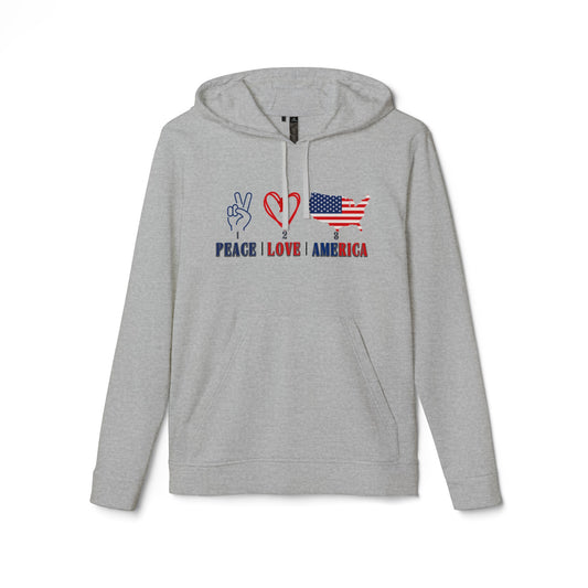 U.S.A  PEACE, & LOVE  - adidas® Unisex Fleece Hoodie | 4th of July | Patriotic adidas® Unisex Fleece Hoodie | Summer hoodies | USA Proud hoodies | Comfort & Designer hoodies | Gift idea for Independence Day