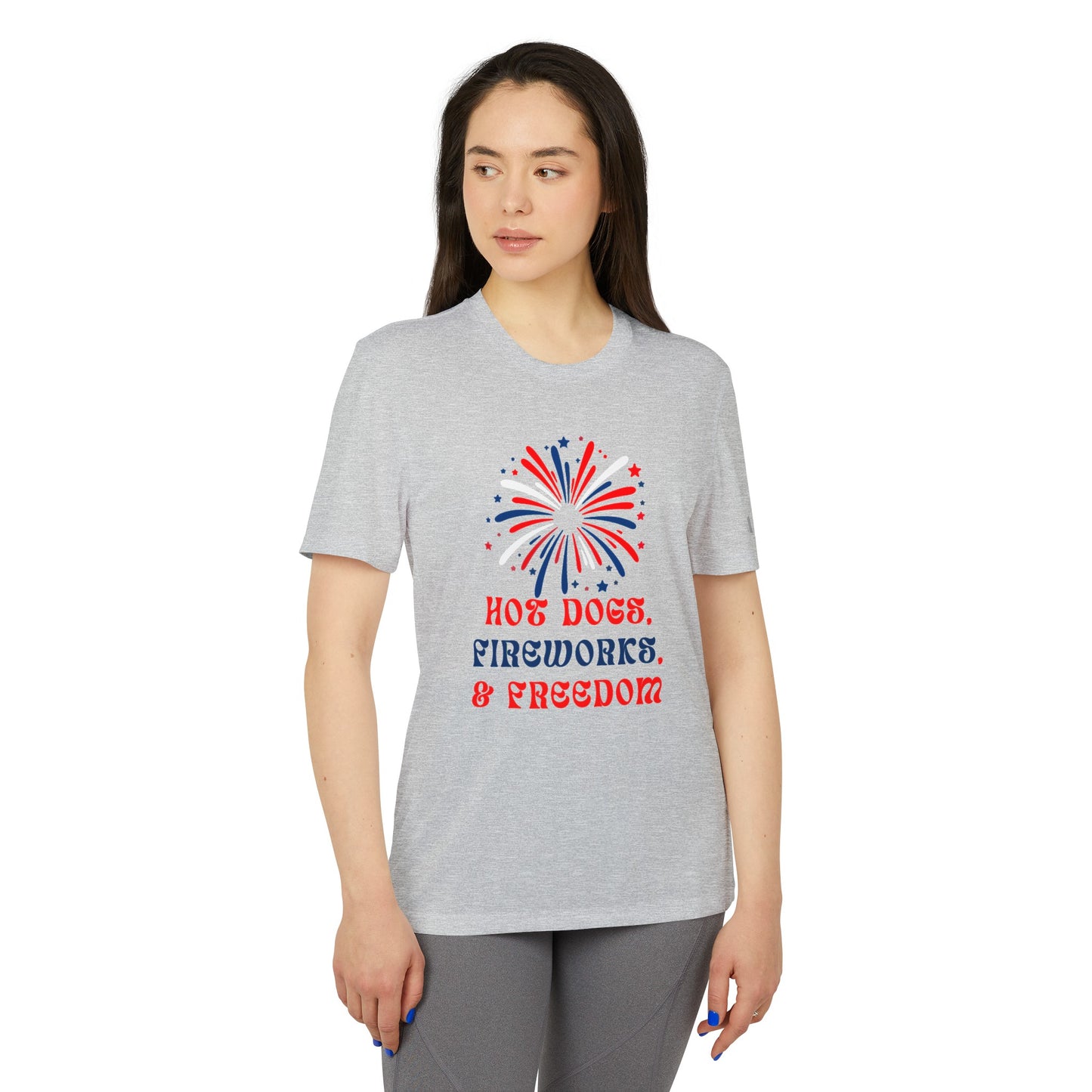 Hot Dogs, Fireworks & Freedom - adidas® Unisex Sport T-shirt | 4th of July | Patriotic adidas® Unisex Sport T-shirt | American Proud Sport T- shirt | Comfort & Designer Sport T-shirt | Gift idea for Independence Day.