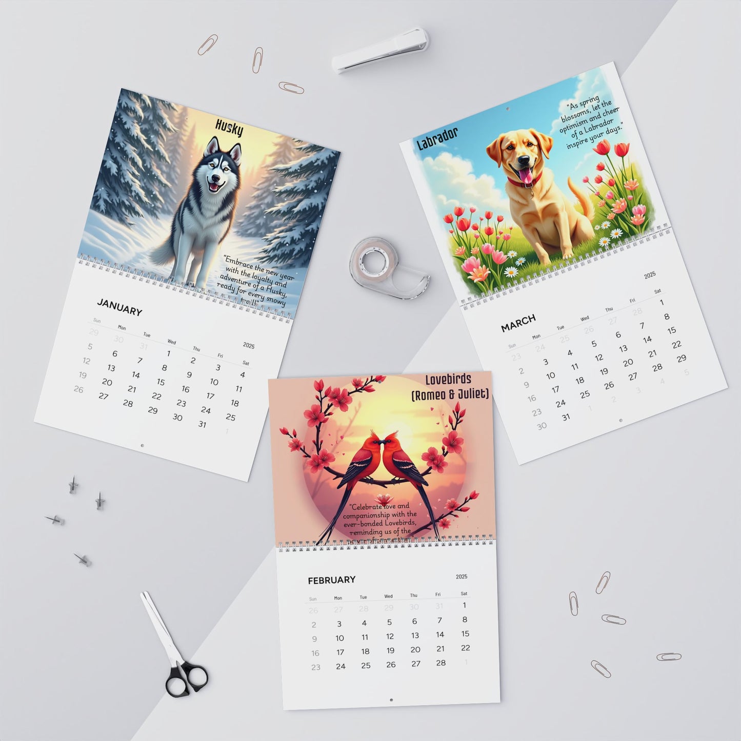 Animals Monthly Theme Wall Calendar 2025 | Gifts Giving Season