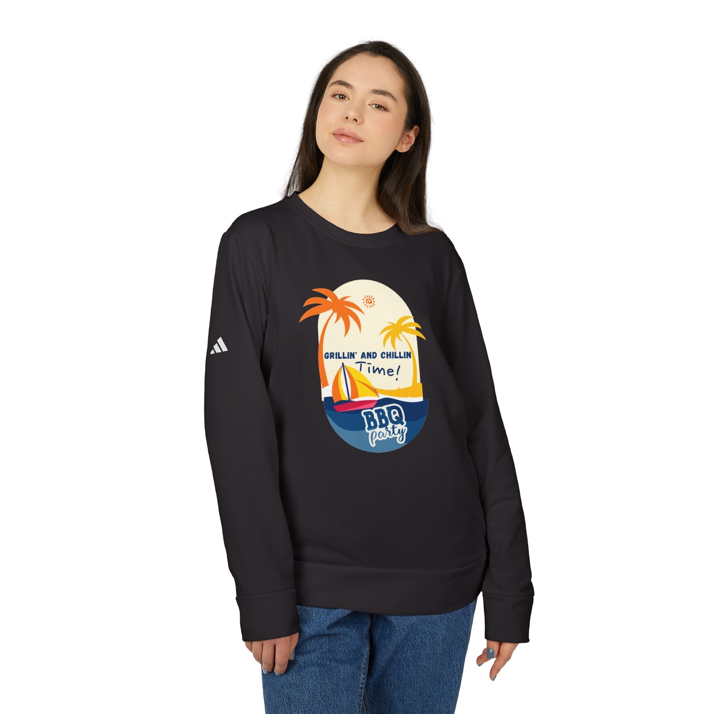 Grillin & Chillin time - adidas® Unisex Fleece Crewneck Sweatshirt | 4th of July | Patriotic adidas® Unisex Fleece Crewneck Sweatshirt | Summer Crewneck Sweatshirt | Comfort & Designer Unisex Fleece Crewneck Sweatshirt | Gift idea for Independence Day.