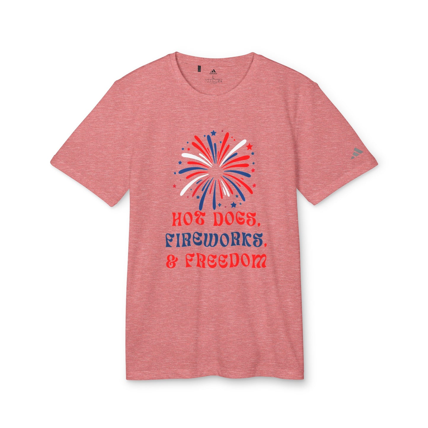 Hot Dogs, Fireworks & Freedom - adidas® Unisex Sport T-shirt | 4th of July | Patriotic adidas® Unisex Sport T-shirt | American Proud Sport T- shirt | Comfort & Designer Sport T-shirt | Gift idea for Independence Day.