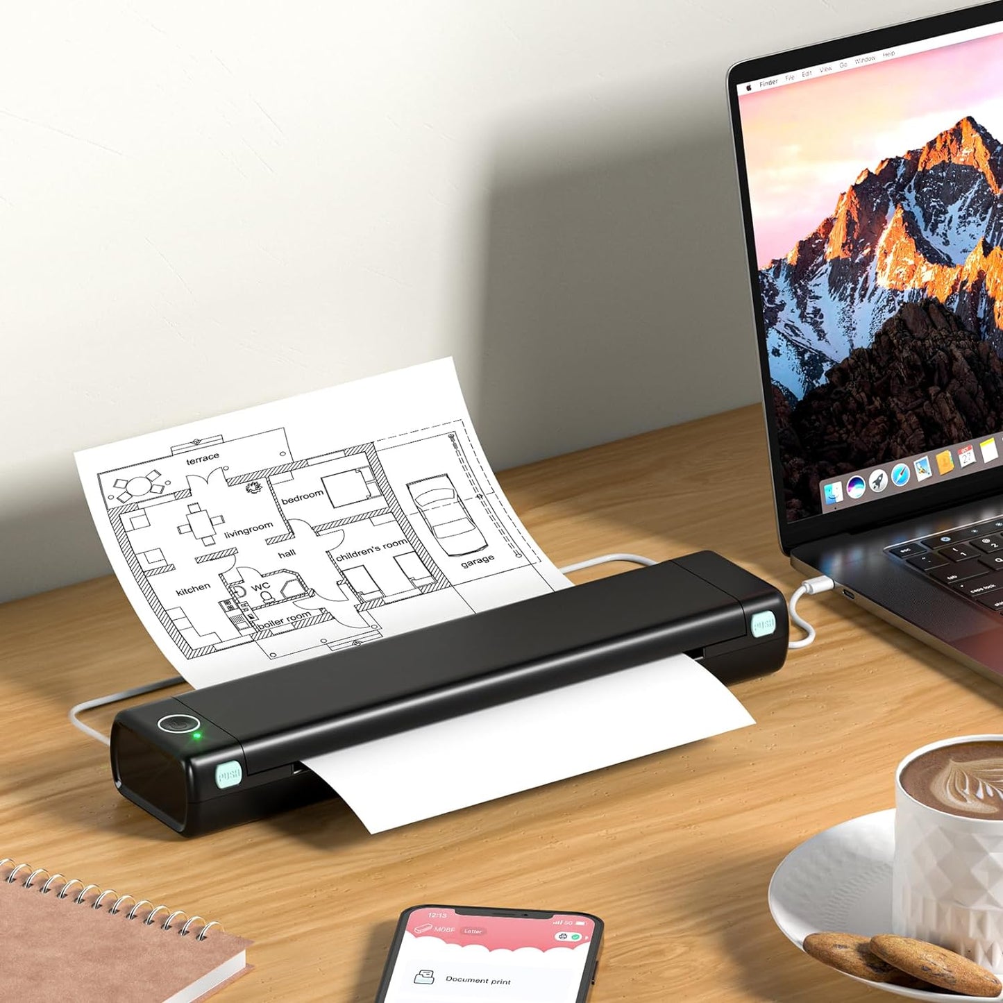 Portable Printer Wireless for Travel, M08F Thermal Printer for Home Use Bluetooth Inkless Printer Support 8.5" X 11" Thermal Paper, Compact Printer Compatible with Android Ios Phone & Laptop