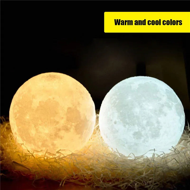 3 Color Rechargeable 3D Print Moon Lamp Touch Moon Lamp LED Night Light Children's Night Lamp Bedroom Decoration Birthday Gifts