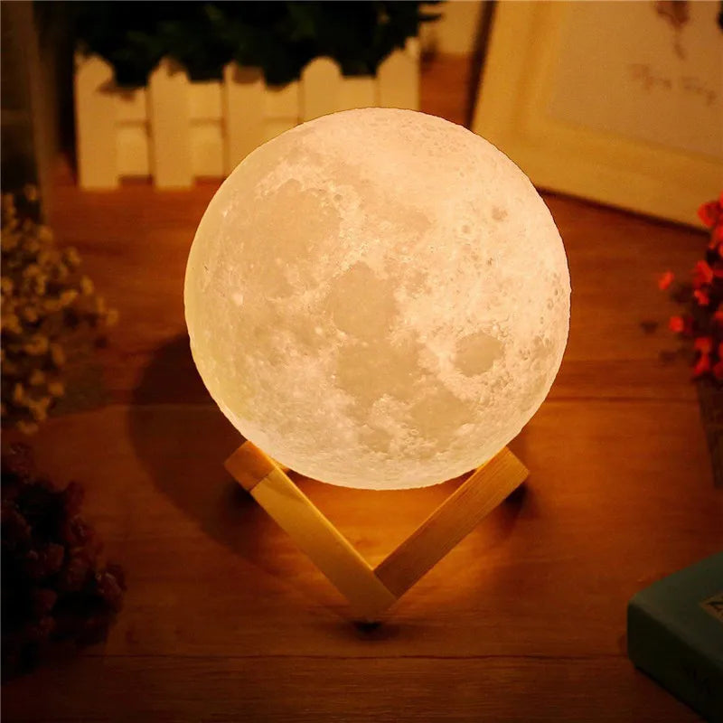 3 Color Rechargeable 3D Print Moon Lamp Touch Moon Lamp LED Night Light Children's Night Lamp Bedroom Decoration Birthday Gifts