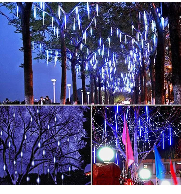 8 Tubes Meteor Shower Rain Led String Lights Street Garlands Christmas Tree Decorations for Outdoor New Year Fairy Garden Lights