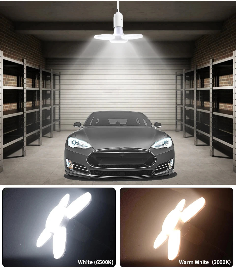 Foldable LED Garage Light Bulb | E27, 40 LEDs, 6500K White | For Kitchen | Indoor | Living Room | Attic Light