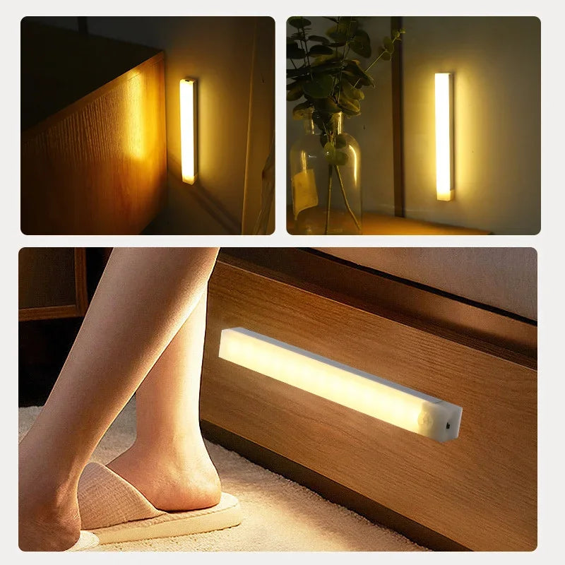 LED Motion Sensor Bar Light Rechargeable Induction Night Light Portable Cordless Magnetic Cabinet Lamp for Kitchen Room Bedside