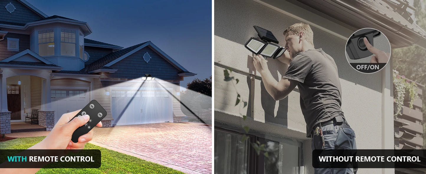 IP65Waterproof Triple Head Outdoor Solar Light, 210LED 2500LM Motion Sensor Safety Light for Porch, Garage, Yard Entrance, Patio