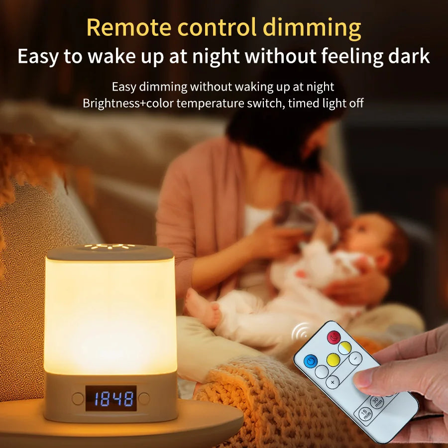 Portable Led Night Light with Clock Time Display Rechargeable Remote Control for Bedroom Bedside Table Lamp Baby Nursery Reading