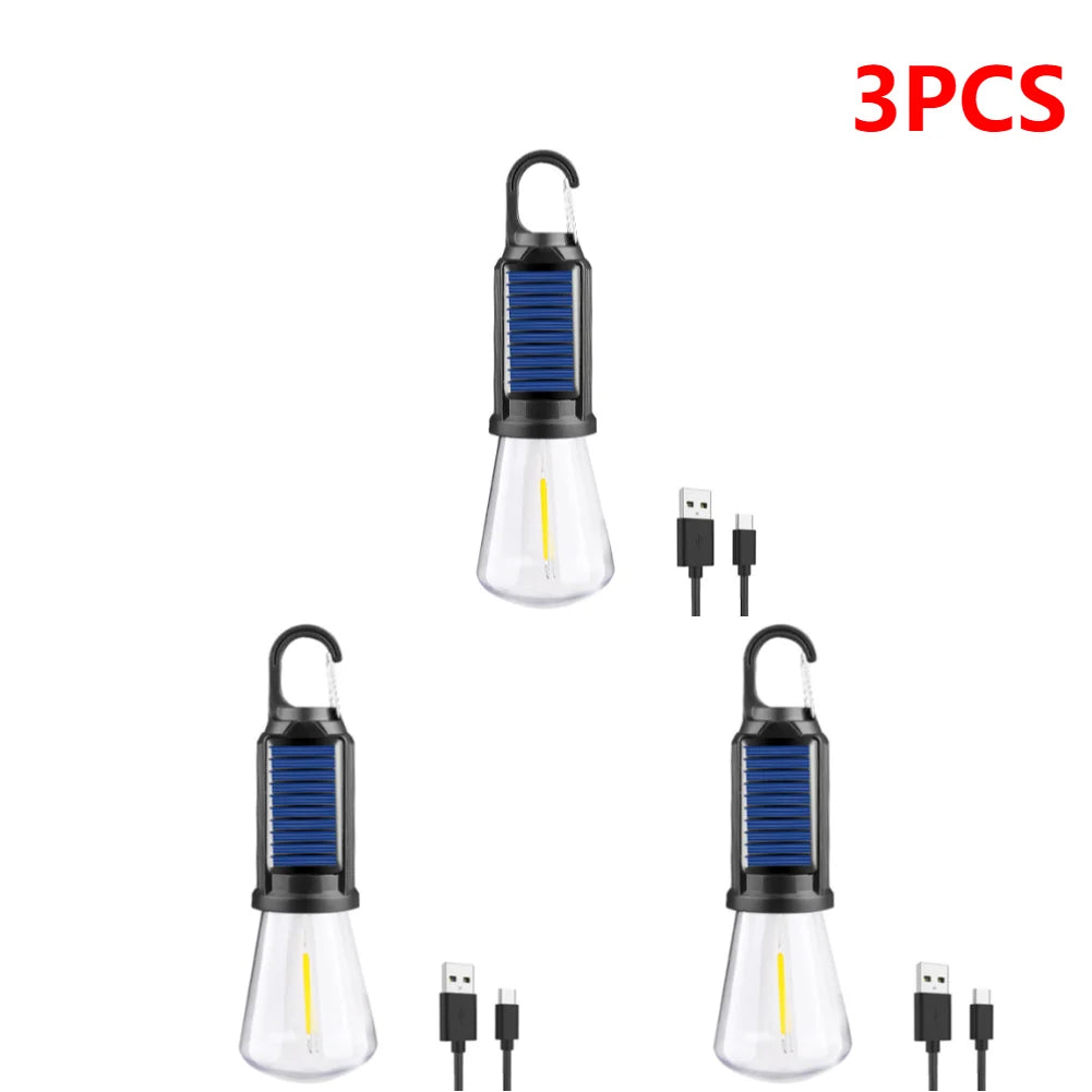 Solar Powered LED Camping Lamp USB Charging LED Lighting Lantern Waterproof Portable Handheld Lamp 100LM for Outdoor BBQ Camping