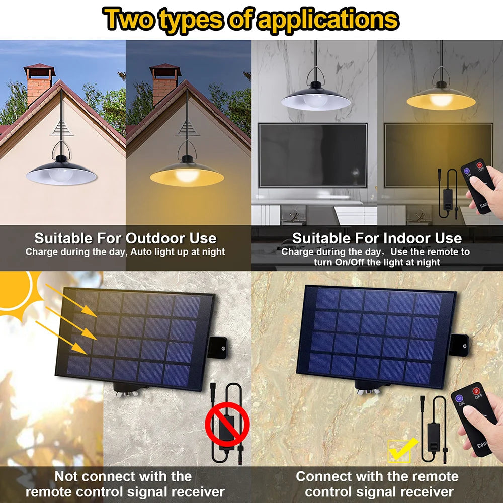 1/2/3/4Head Solar LED Pendant Light Remote Control Outdoor Indoor Solar Lamp Waterproof Security Lighting For Garden Porch Patio