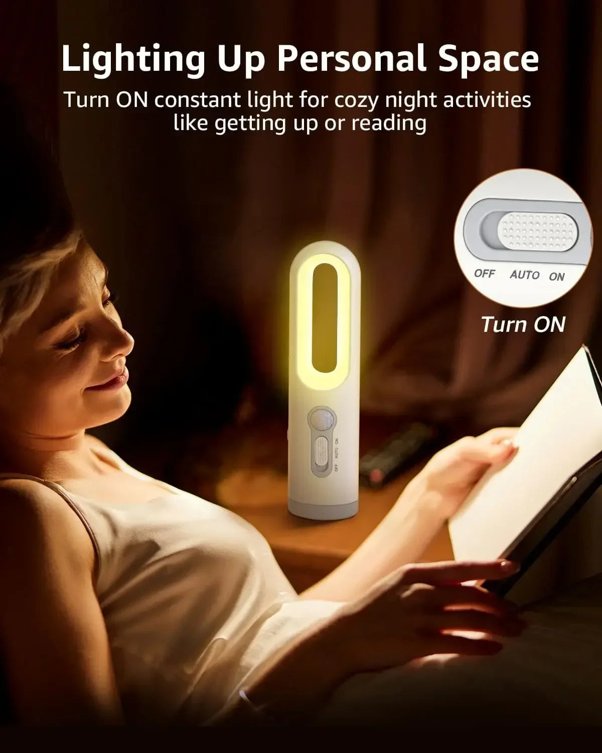 Portable 2 in 1 Flashlight Motion Sensor Night Light Bedroom Bathroom Reading Camping Lighting Baby Feeding Eye Care Bedside Lam