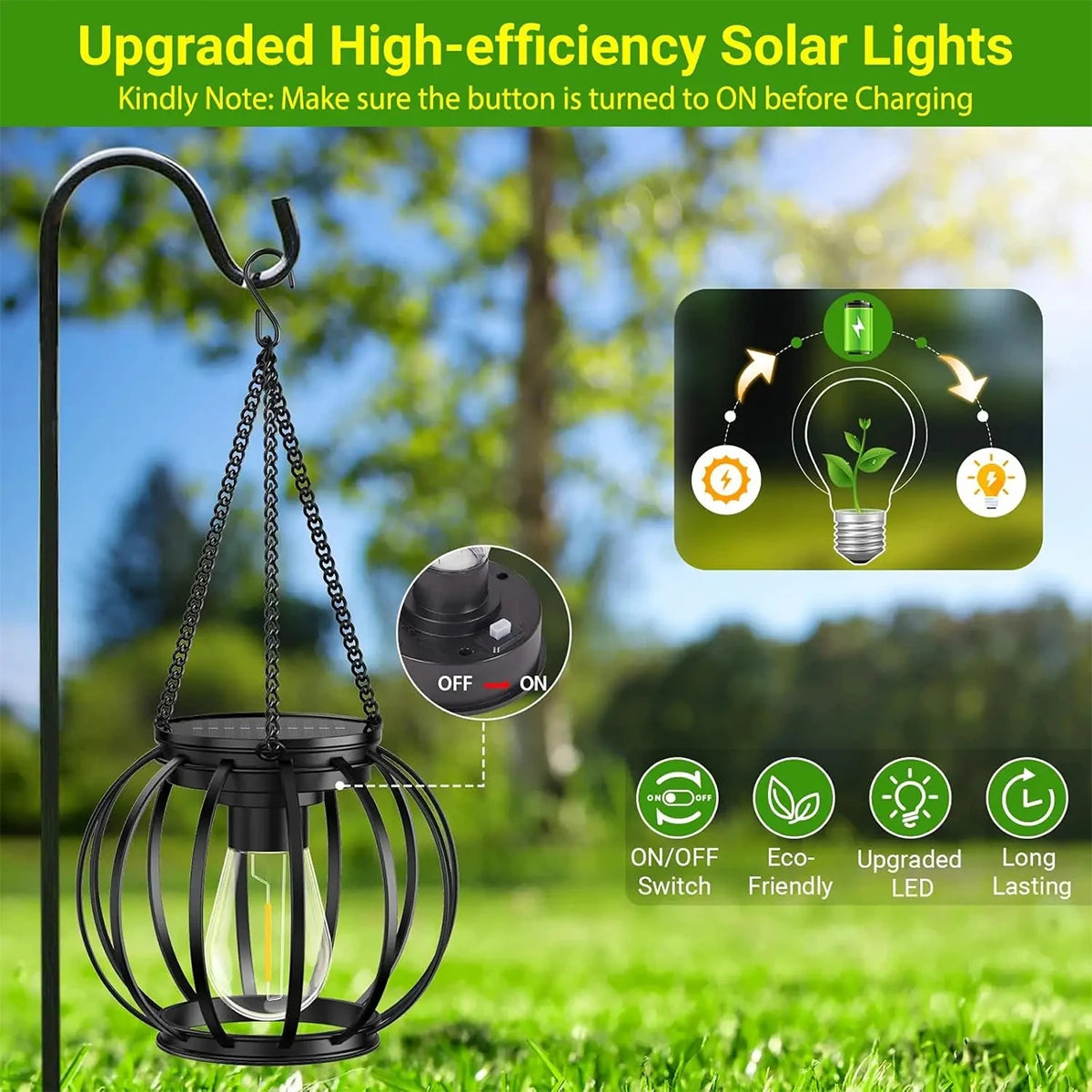 Solar Lantern Led Light 3000k Garden Lamps Auto On/off Sensor Lights Outdoor Waterproof Patio Yard Decoraiton Decoration Hanging