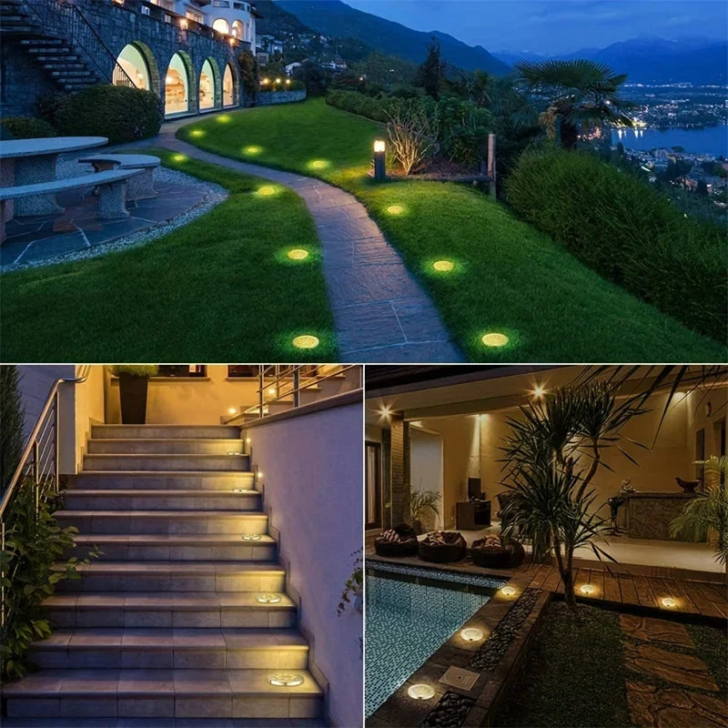 IP68 LED Outdoor Solar Power Ground Light Solar Path Deck Lights Underground Light Yard Driveway Lawn Garden Decor Lighting