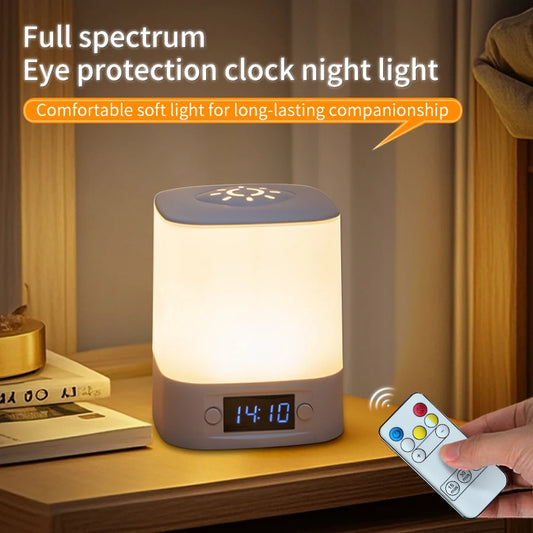 Portable Led Night Light with Clock Time Display Rechargeable Remote Control for Bedroom Bedside Table Lamp Baby Nursery Reading