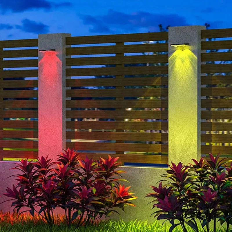 Solar Wall Lights  Outdoor LED Fence Light  RGB Solar Garden Wall Lights  IP65 Waterproof for Courtyard Decoration Light