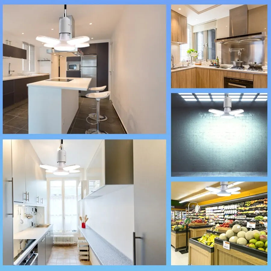 Foldable LED Garage Light Bulb | E27, 40 LEDs, 6500K White | For Kitchen | Indoor | Living Room | Attic Light