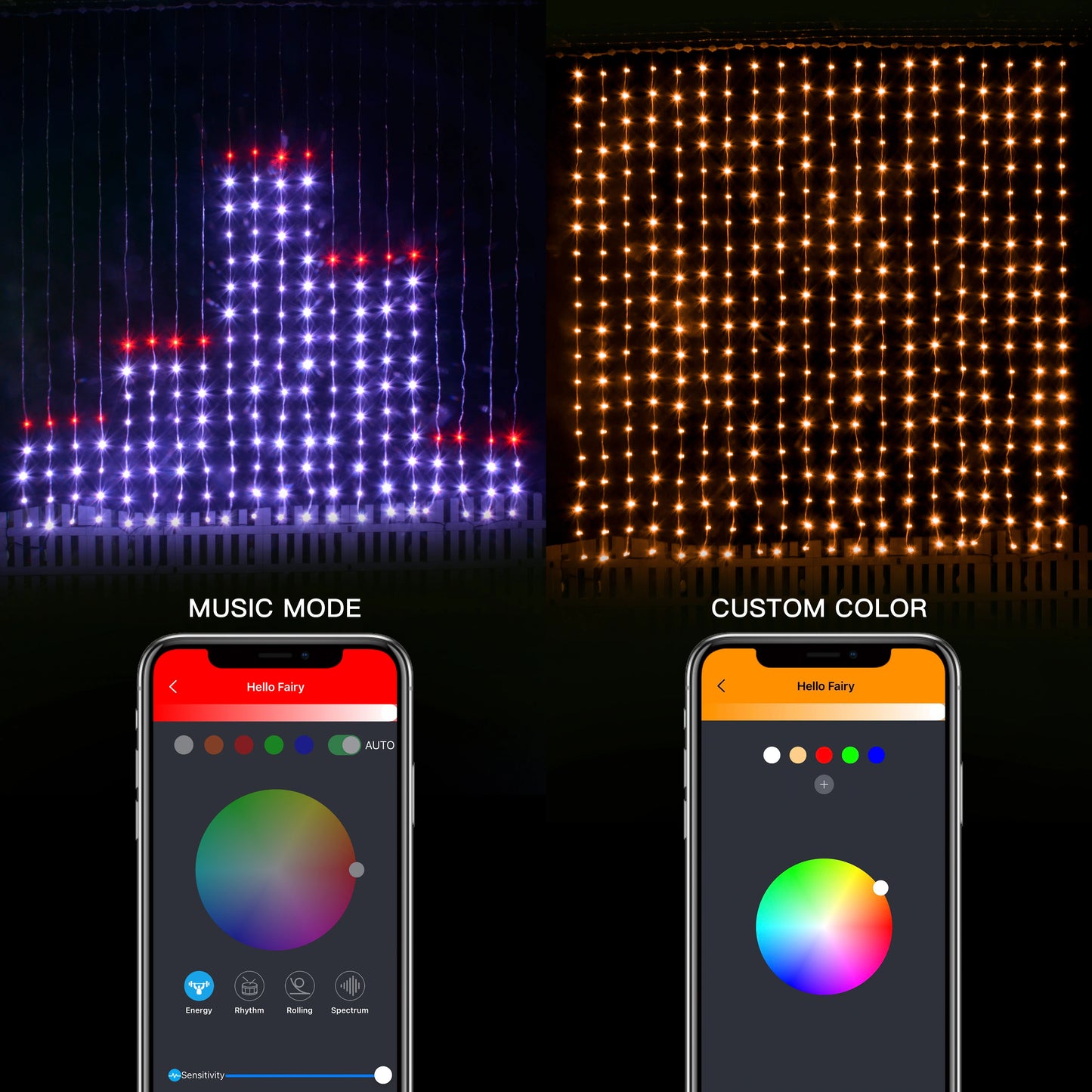 400LEDs Smart Curtain Lights Bluetooth App LED String RGB Fairy Lights DIY Music Change Display for Window Bedroom Decoration