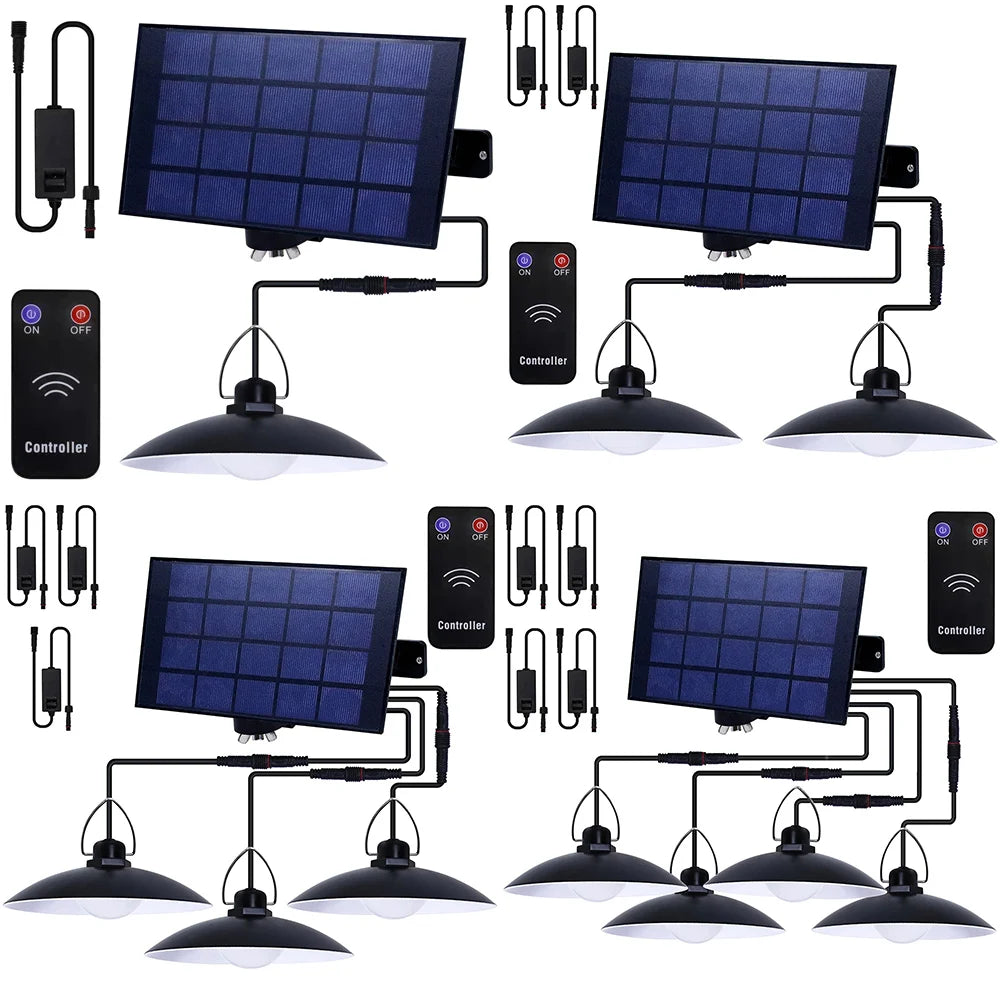 1/2/3/4Head Solar LED Pendant Light Remote Control Outdoor Indoor Solar Lamp Waterproof Security Lighting For Garden Porch Patio