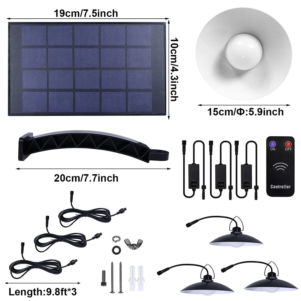 1/2/3/4Head Solar LED Pendant Light Remote Control Outdoor Indoor Solar Lamp Waterproof Security Lighting For Garden Porch Patio