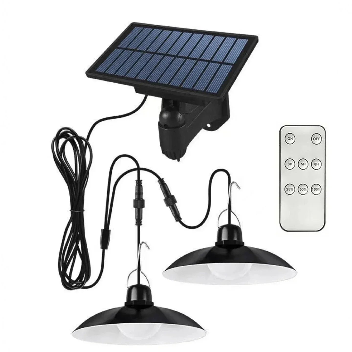 Solar Pendant Light Outdoor Waterproof LED Lamp Double-head Chandelier Decorations with Remote Control for Indoor Shed Barn Room