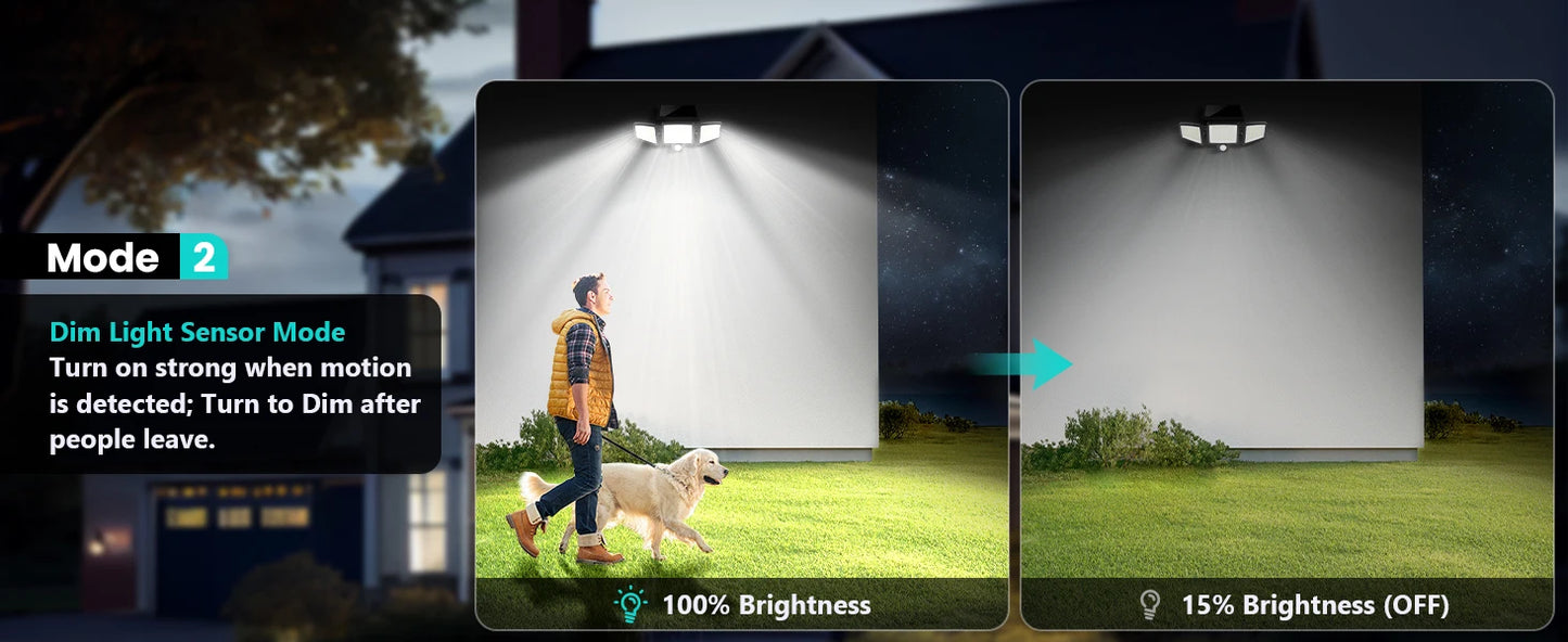 IP65Waterproof Triple Head Outdoor Solar Light, 210LED 2500LM Motion Sensor Safety Light for Porch, Garage, Yard Entrance, Patio