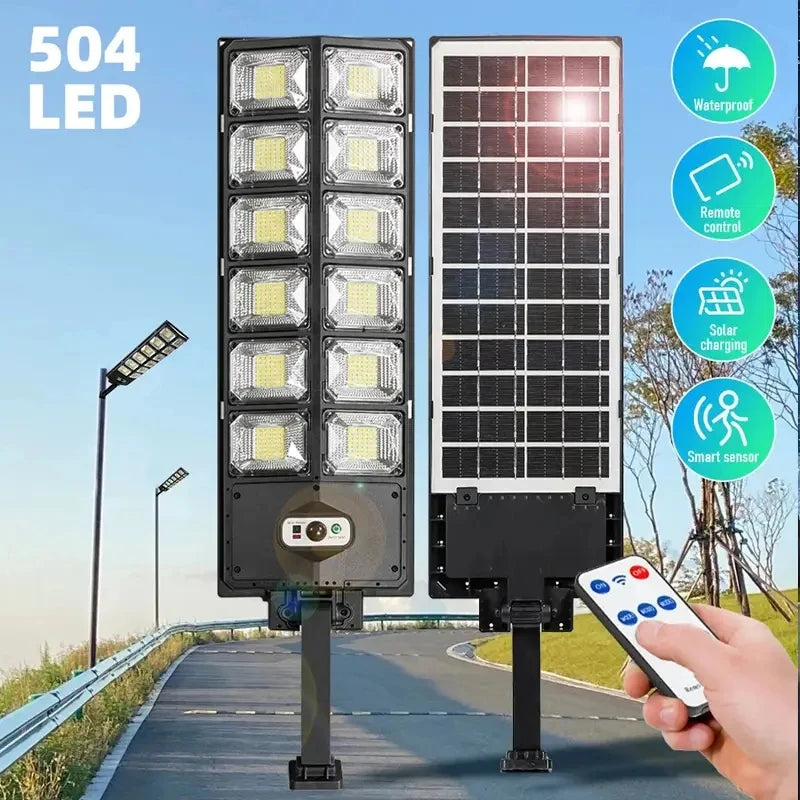 20000LM Solar Lights Outdoor External Solar Lamp with Motion Sensor Remote Control Solar Powered Spotlight Lamp Wall Street Lamp