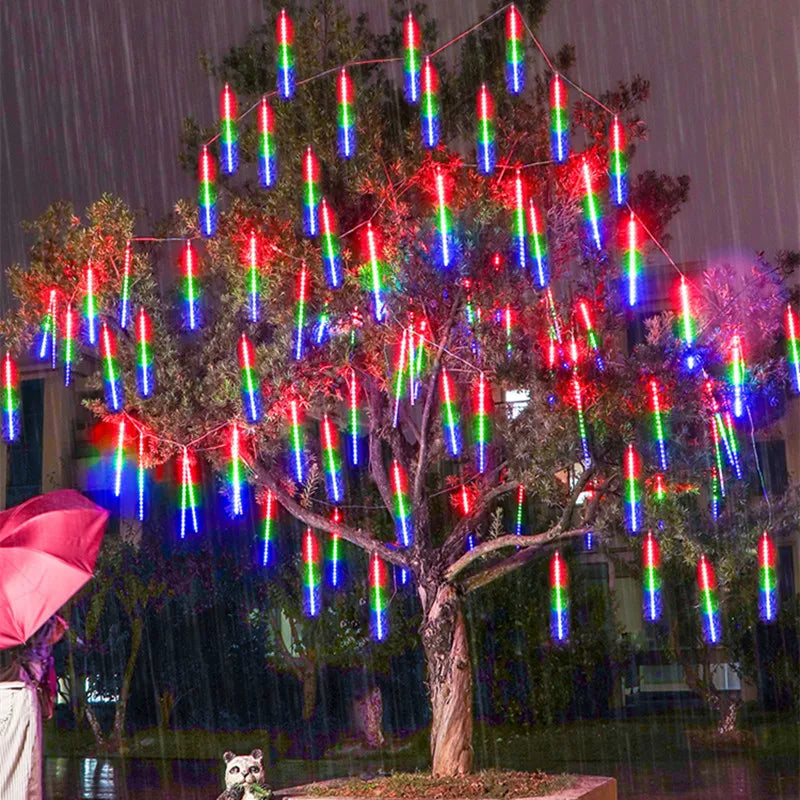 8 Tubes Meteor Shower Rain Led String Lights Street Garlands Christmas Tree Decorations for Outdoor New Year Fairy Garden Lights