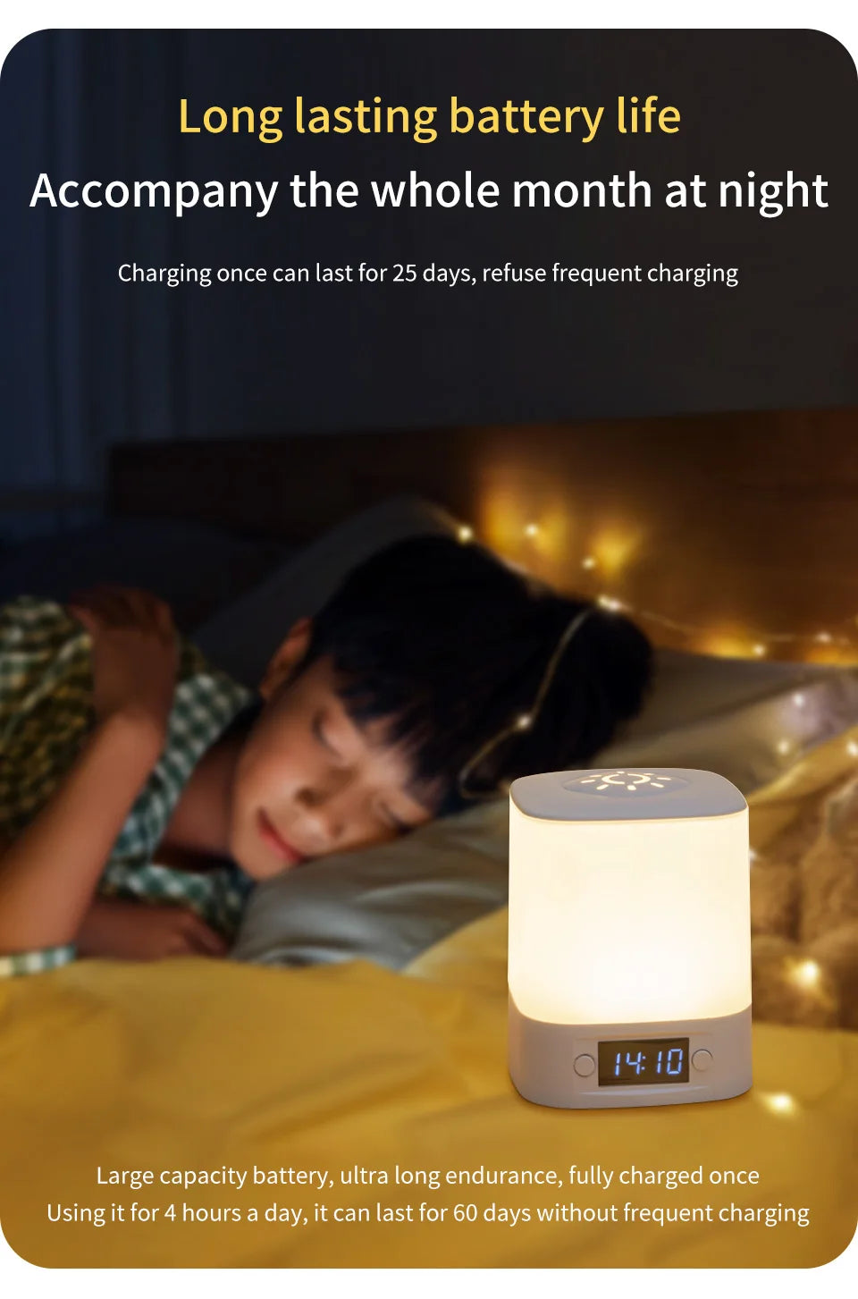 Portable Led Night Light with Clock Time Display Rechargeable Remote Control for Bedroom Bedside Table Lamp Baby Nursery Reading