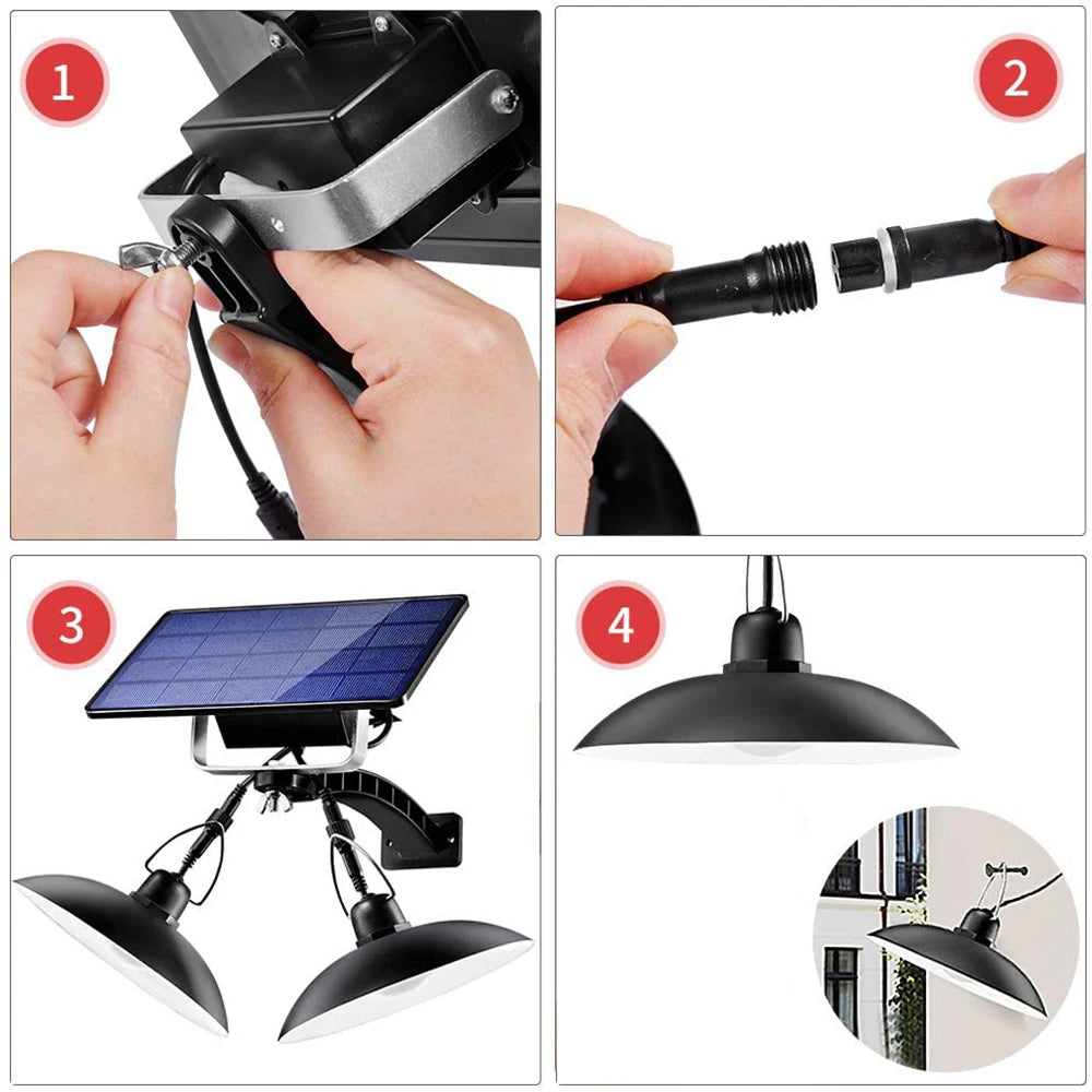 1/2/3/4Head Solar LED Pendant Light Remote Control Outdoor Indoor Solar Lamp Waterproof Security Lighting For Garden Porch Patio