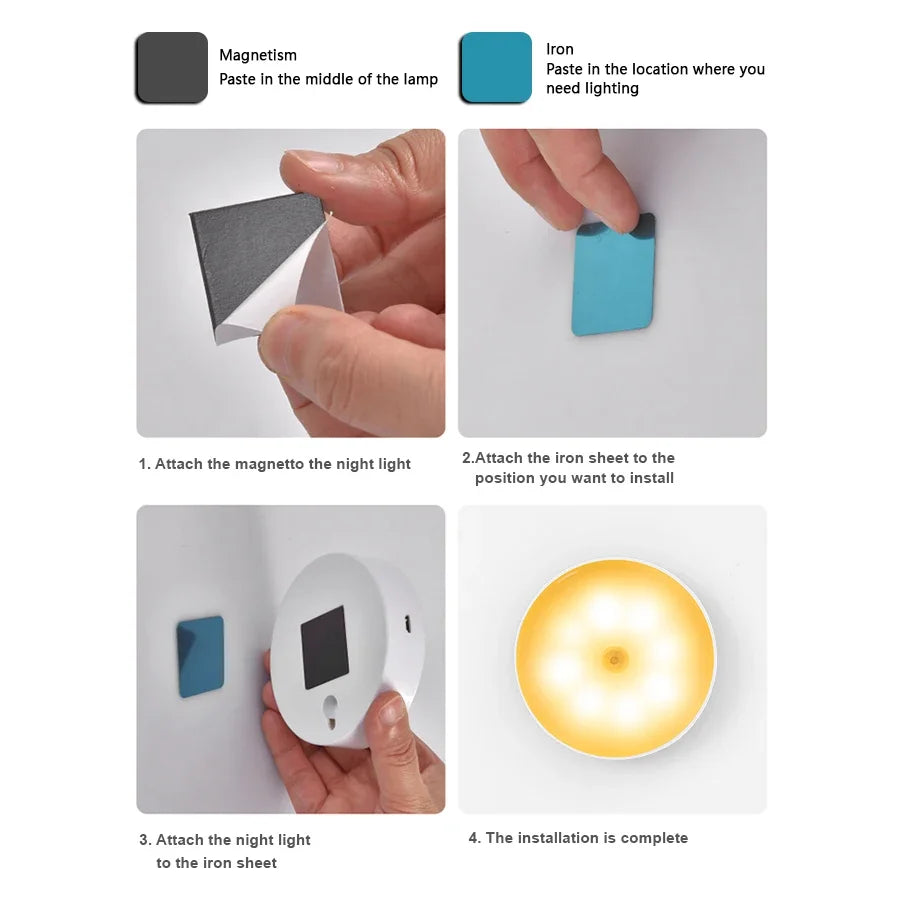 Motion Sensor Light USB Rechargeable Night Light LED Lamp for Kitchen Bedroom Stairs Hallway Cabinet Closet Wardrobe Nightlight