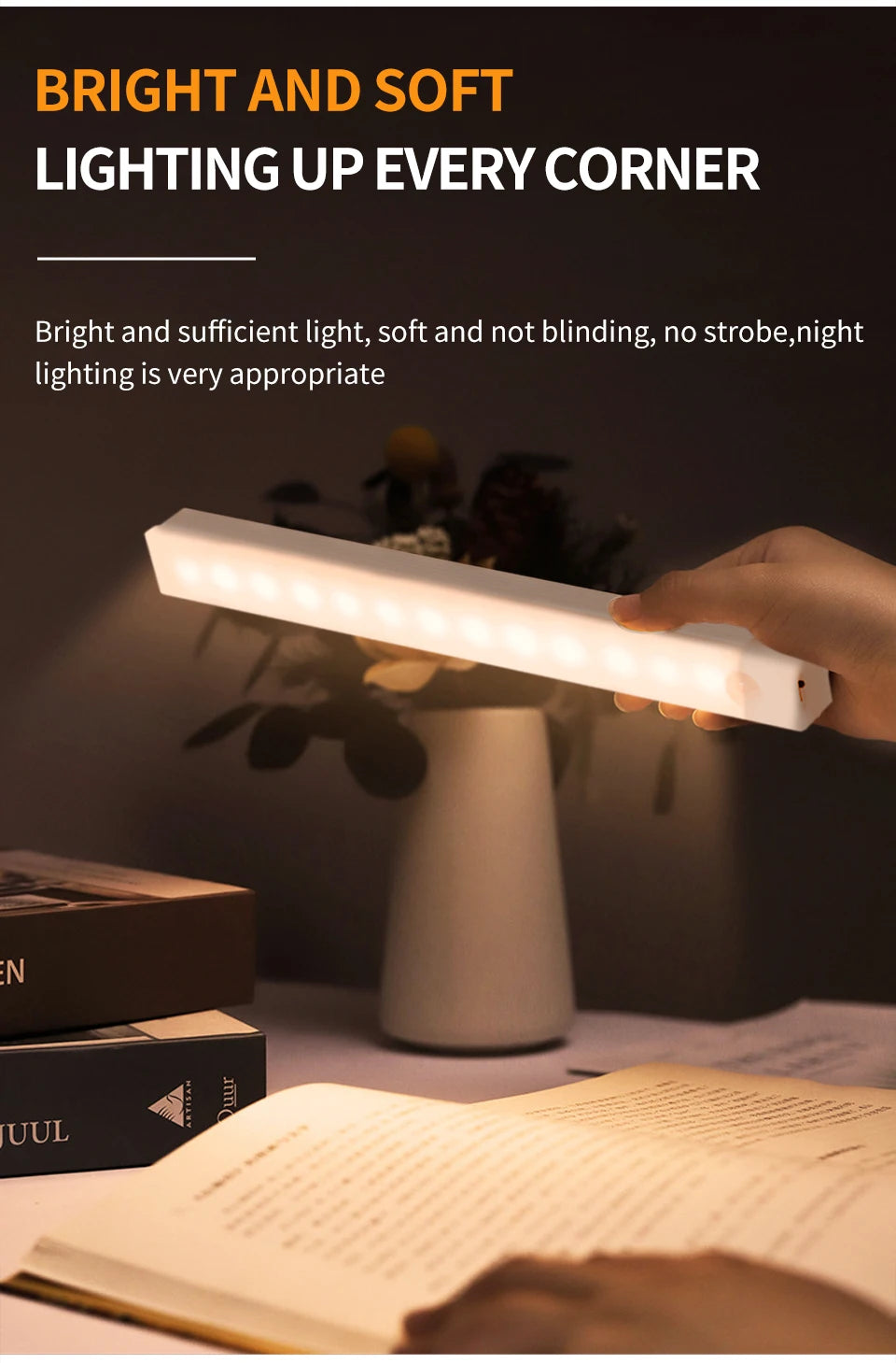 Motion Sensor LED Cabinet Light Rechargeable Induction Night Light Wireless Portable Detector Lamp Kitchen Staircase Backlight