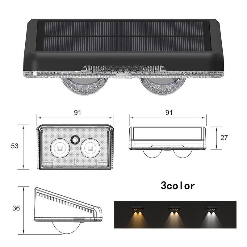 Solar Wall Lights  Outdoor LED Fence Light  RGB Solar Garden Wall Lights  IP65 Waterproof for Courtyard Decoration Light