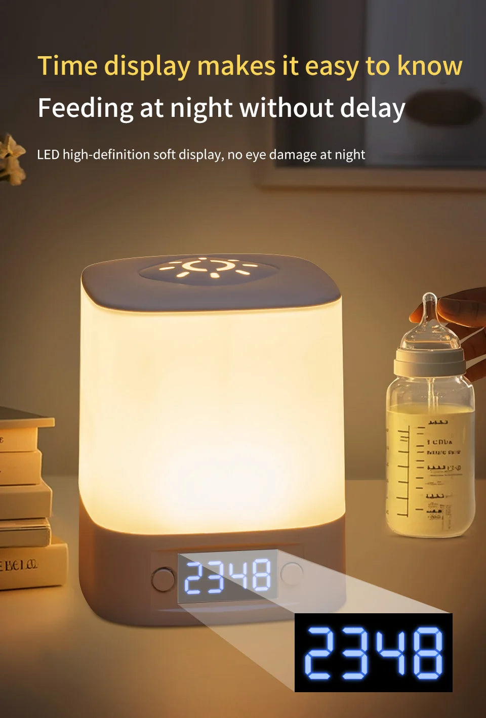 Portable Led Night Light with Clock Time Display Rechargeable Remote Control for Bedroom Bedside Table Lamp Baby Nursery Reading