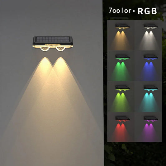 Solar Wall Lights  Outdoor LED Fence Light  RGB Solar Garden Wall Lights  IP65 Waterproof for Courtyard Decoration Light