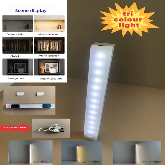 LED Night Light Motion Sensor Light Wireless Type C Rechargeable Light Cabinet Wardrobe Lamp Staircase Backlight For Kitchen