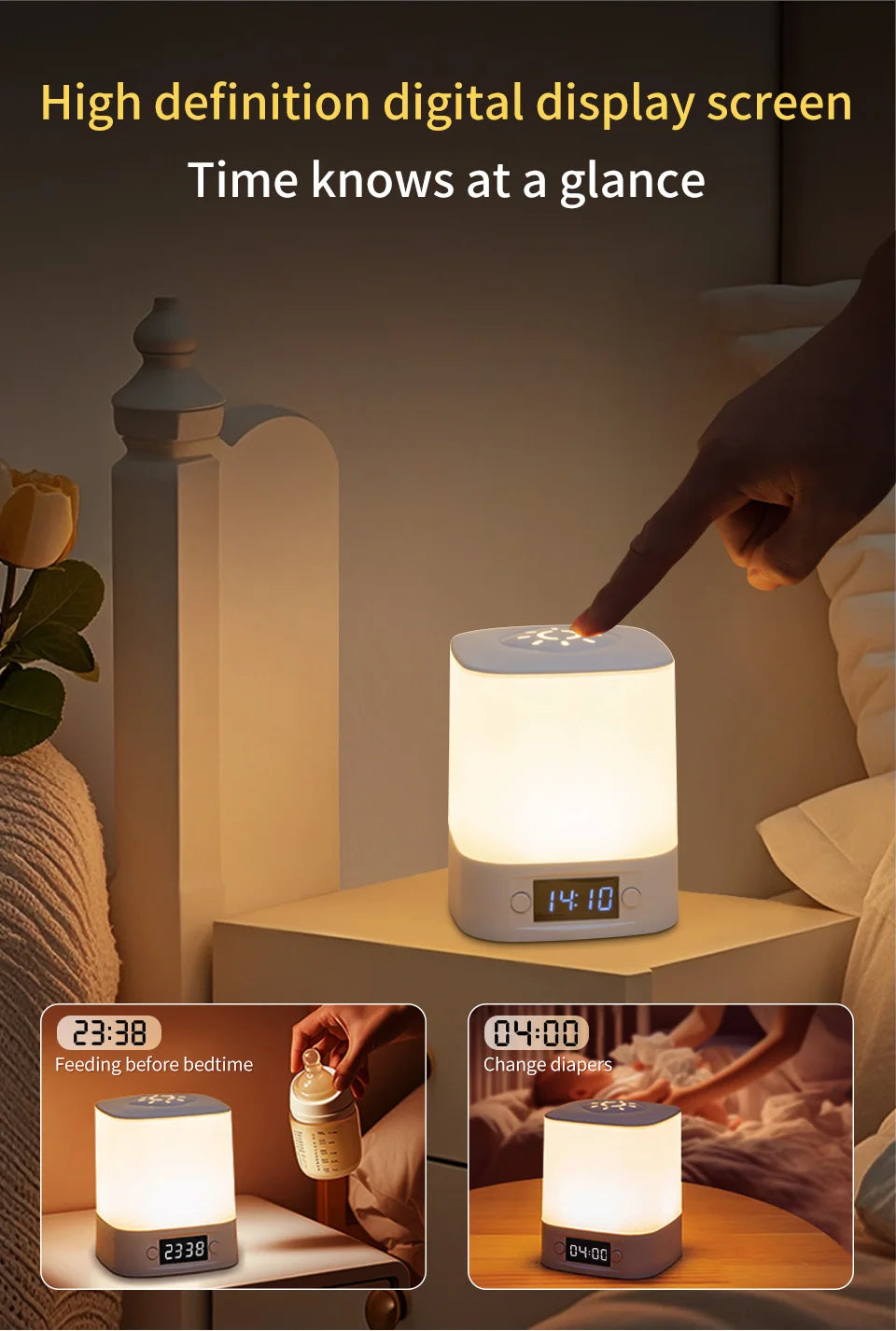 Portable Led Night Light with Clock Time Display Rechargeable Remote Control for Bedroom Bedside Table Lamp Baby Nursery Reading