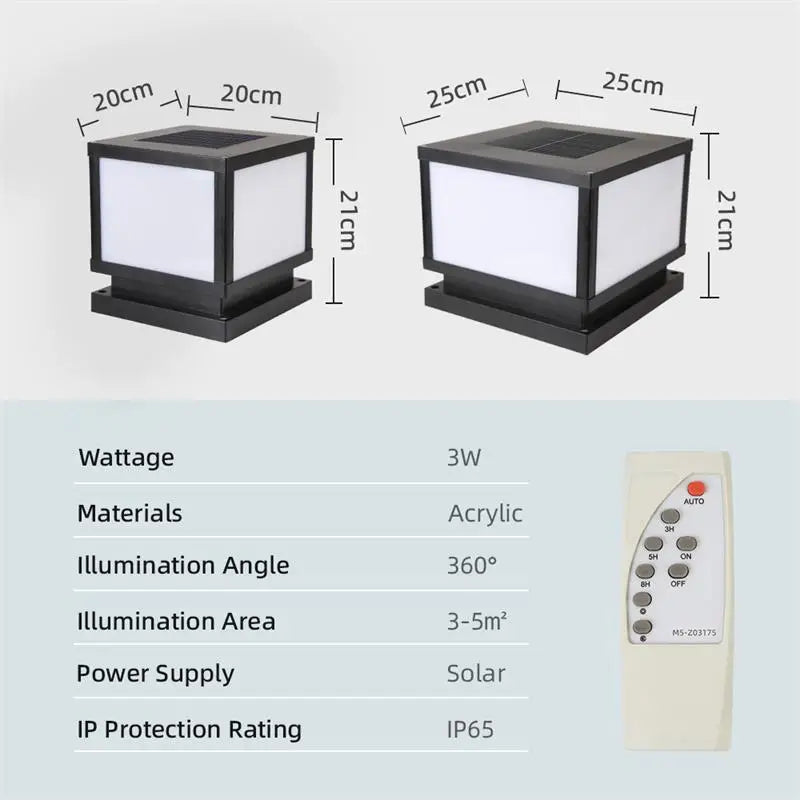 Timed LED Solar Outdoor Light Pillar Solar Lights Waterproof Thick Garden Pathway Parking Yard Outdoor Decor Lamp RC Solar Light