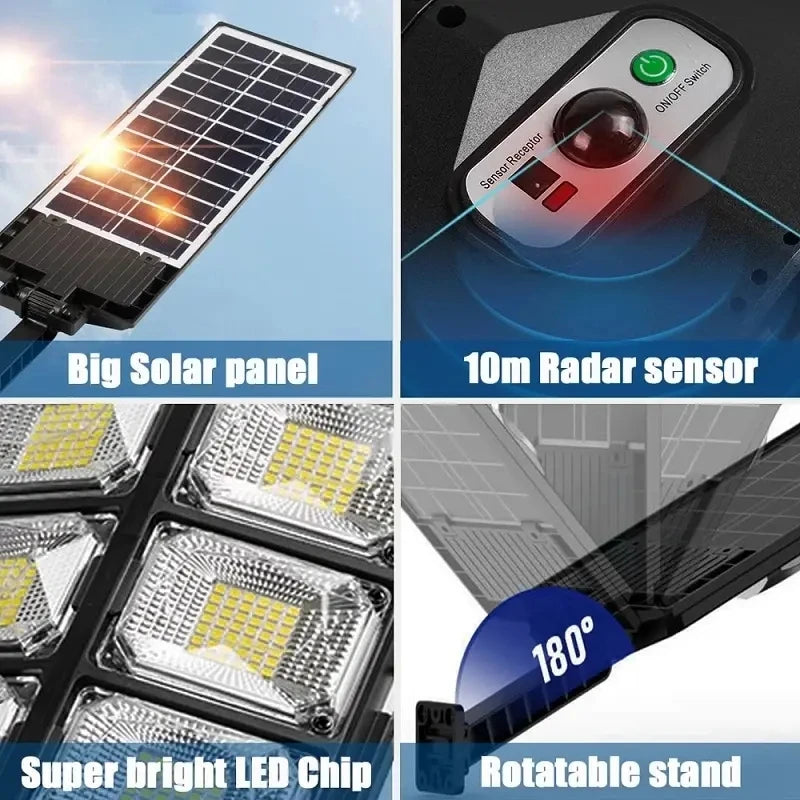 20000LM Solar Lights Outdoor External Solar Lamp with Motion Sensor Remote Control Solar Powered Spotlight Lamp Wall Street Lamp