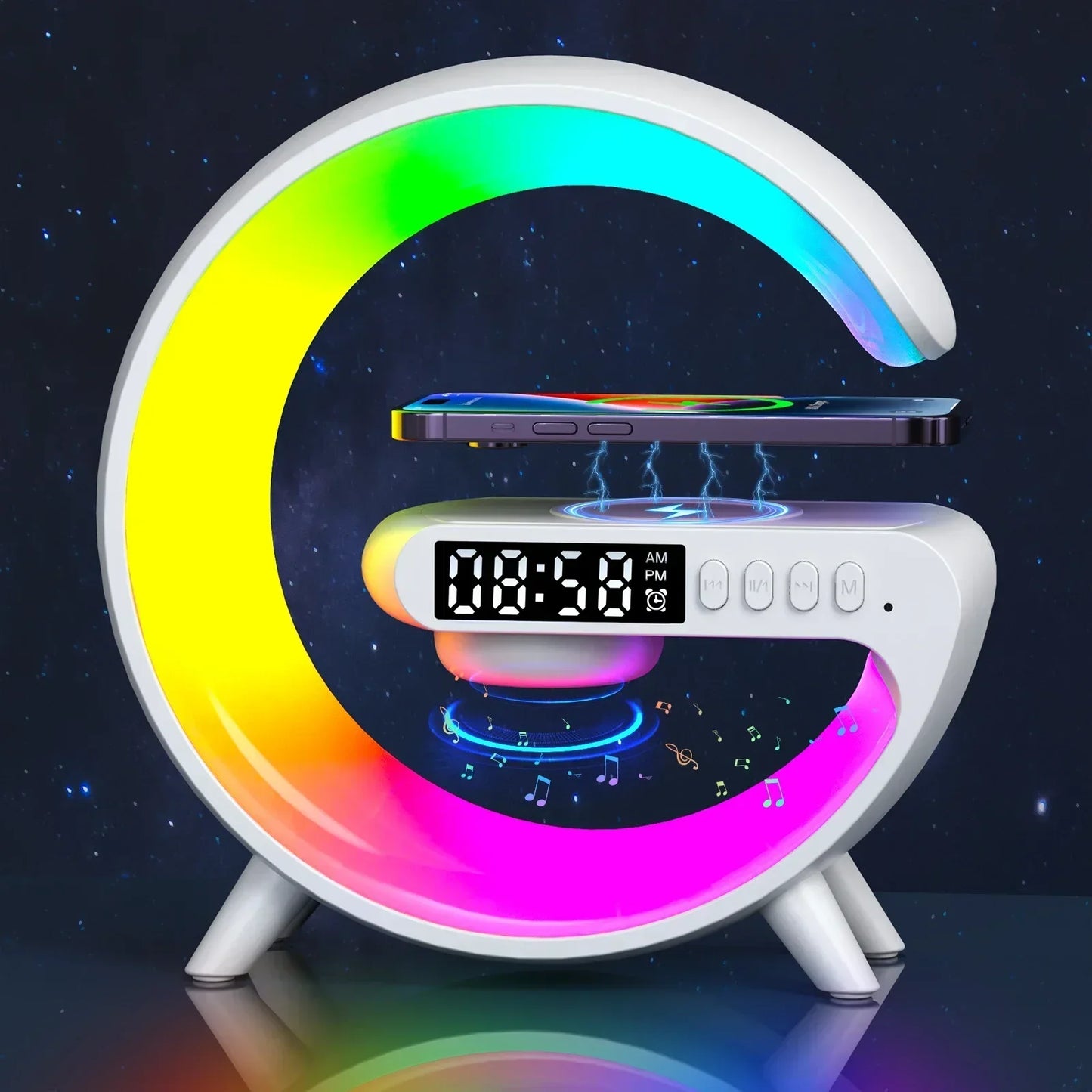 GlowCharge™ 4-in-1 Wireless Charger, RGB Night Light, & Bluetooth Speaker