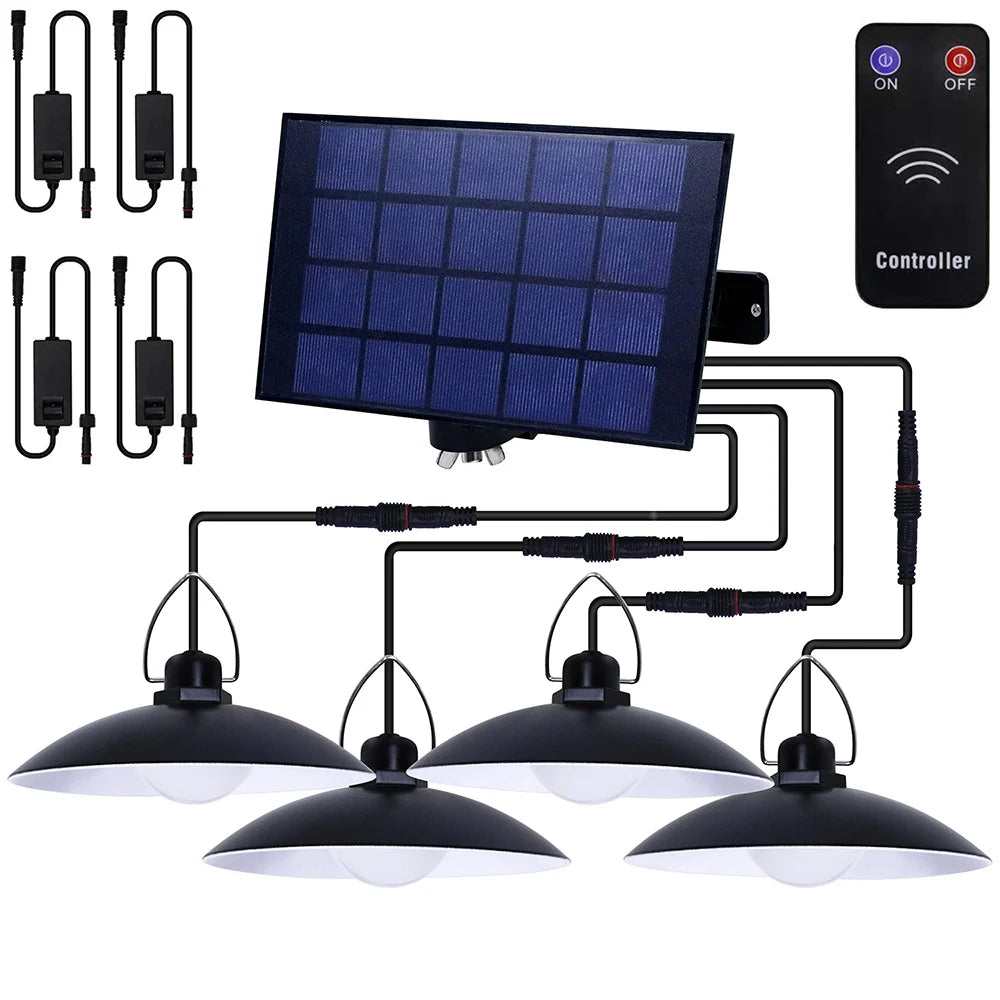 1/2/3/4Head Solar LED Pendant Light Remote Control Outdoor Indoor Solar Lamp Waterproof Security Lighting For Garden Porch Patio