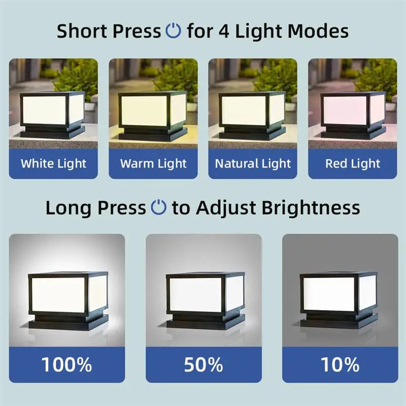 Timed LED Solar Outdoor Light Pillar Solar Lights Waterproof Thick Garden Pathway Parking Yard Outdoor Decor Lamp RC Solar Light