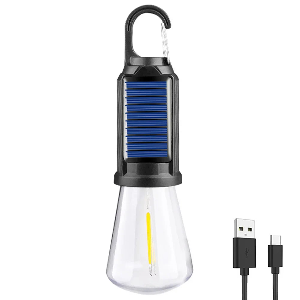 Solar Powered LED Camping Lamp USB Charging LED Lighting Lantern Waterproof Portable Handheld Lamp 100LM for Outdoor BBQ Camping